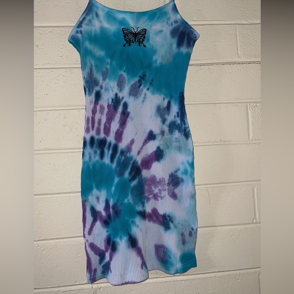 tie dyed embroidered butterfly dress